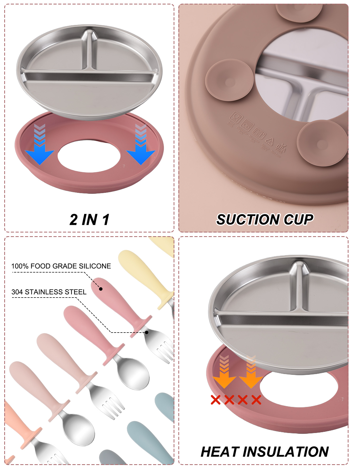 3PCS Stainless Steel Dishes Pl - Baby Food Menu ulasan dan harga